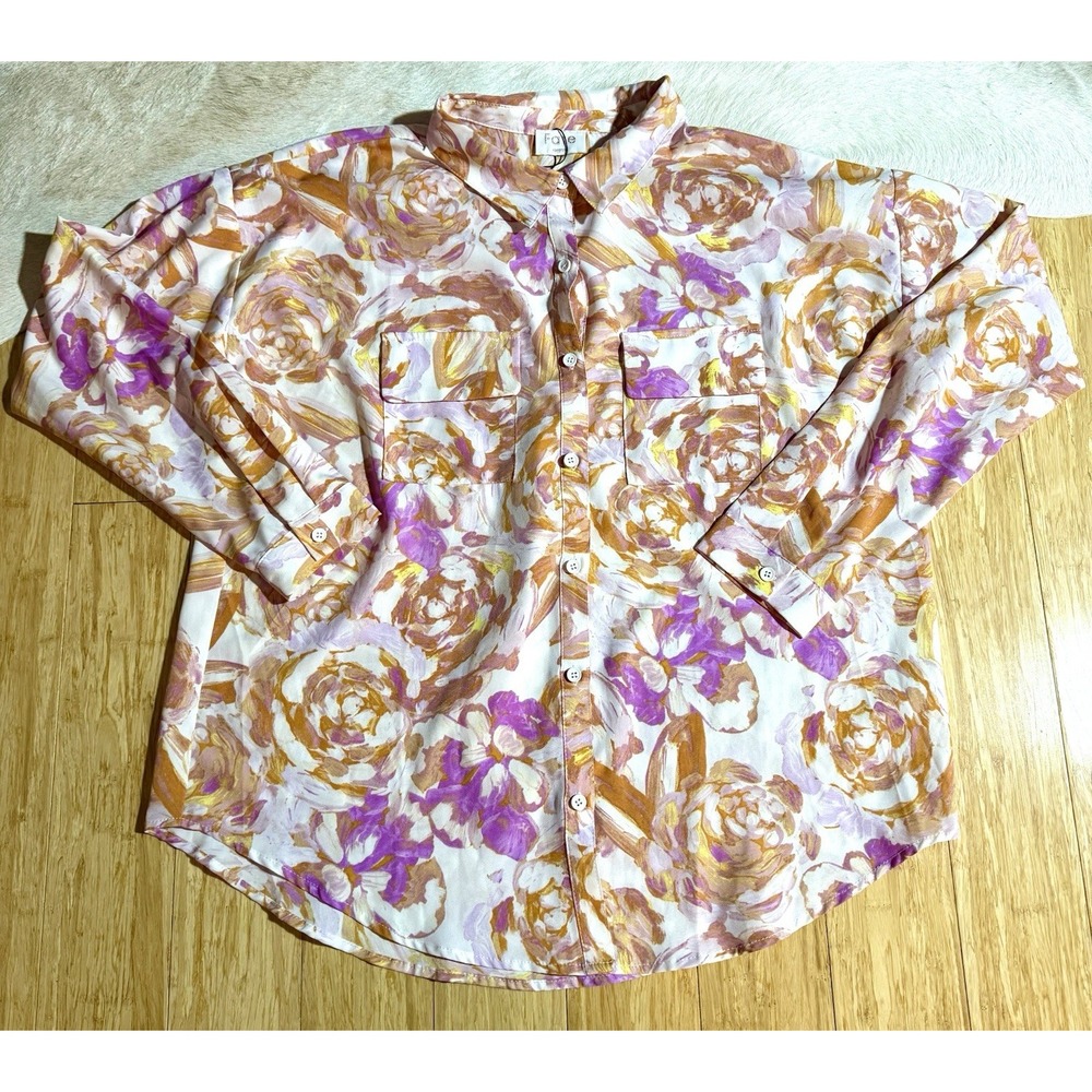 FATE women's button up floral white, orange, and pink button up‎ size Medium
